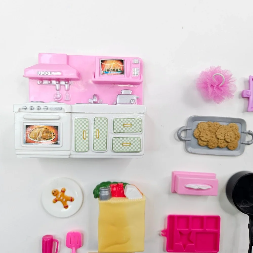 Unbranded Dollhouse Kitchen Accessories Kids OS Pink 18pc Food Cookware Set